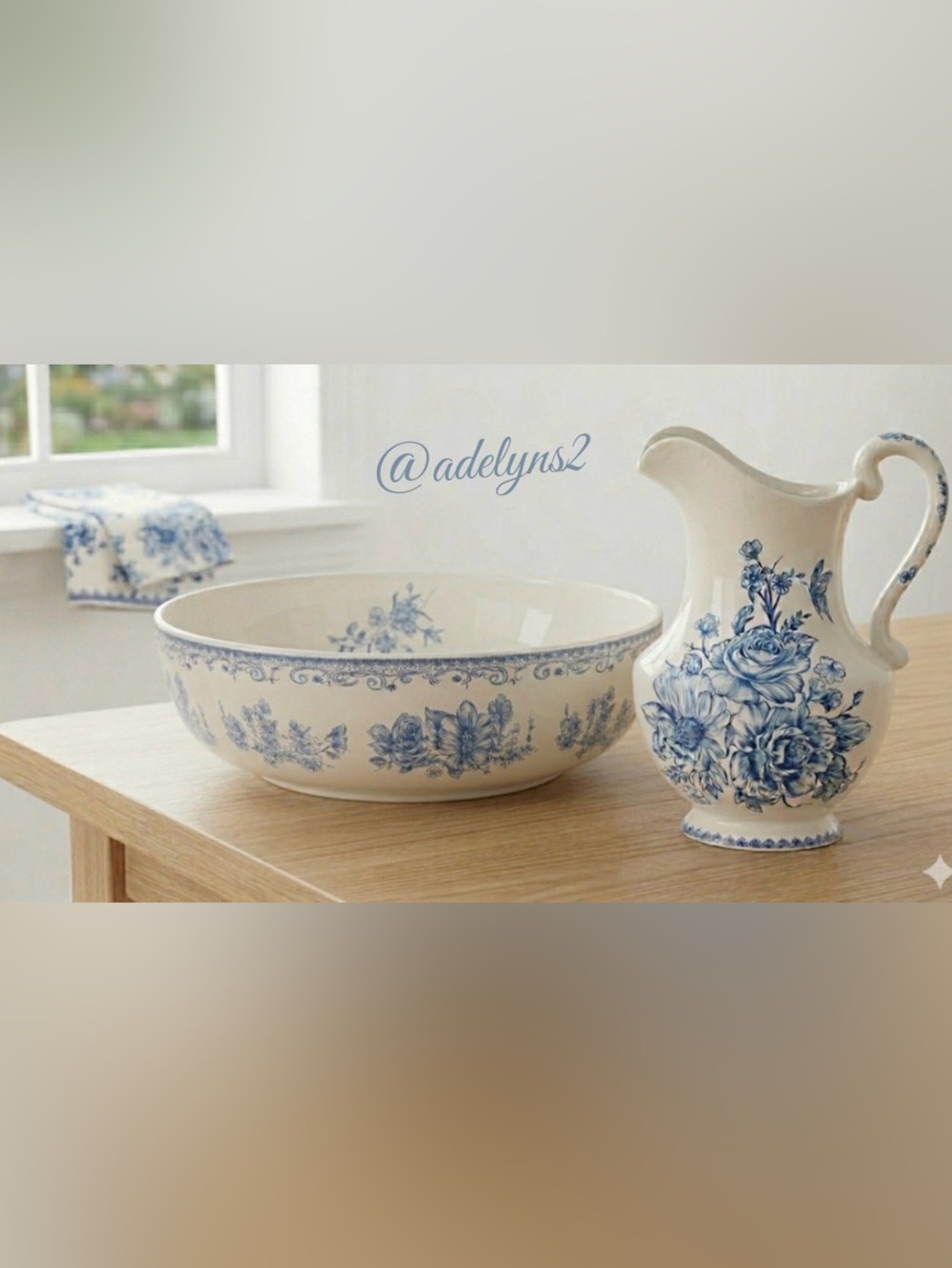 🌺 New The Pioneer Woman Agatha Country Blue Pitcher & Bowl - 2-Pieces
